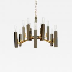 Gaetano Sciolari Mid Century Italian Modern Chandelier by Sciolari in Gun Metal Chrome Brass - 3333591