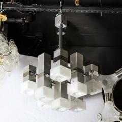 Gaetano Sciolari Mid Century Modern 8 Arm Chrome Mottled Murano Glass Chandelier by Sciolari - 2551535