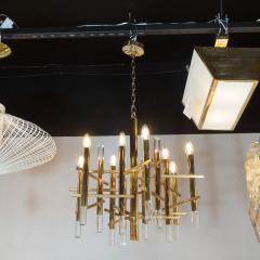 Gaetano Sciolari Mid Century Modern Rectilinear Polished Brass and Lucite Chandelier by Sciolari - 1459781