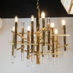 Gaetano Sciolari Mid Century Modern Rectilinear Polished Brass and Lucite Chandelier by Sciolari - 1459784