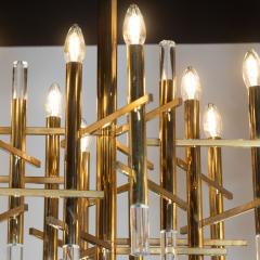 Gaetano Sciolari Mid Century Modern Rectilinear Polished Brass and Lucite Chandelier by Sciolari - 1459808