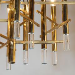 Gaetano Sciolari Mid Century Modern Rectilinear Polished Brass and Lucite Chandelier by Sciolari - 1459823