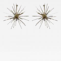 Gaetano Sciolari Monumental Pair of Italian Modern Hammered Brass Sputnik Chandeliers - 3655200