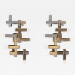 Gaetano Sciolari Pair of Cubist Chromed Gaetano Sciolari Wall Sconce - 4746547