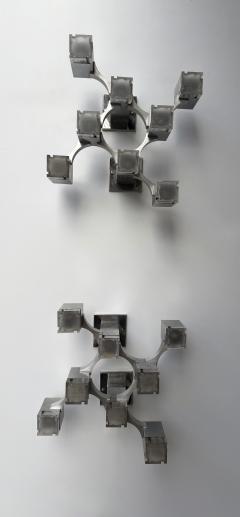Gaetano Sciolari Pair of Sconces Cubic Metal Chrome and Lucite by Sciolari Italy 1970s - 4413780