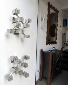 Gaetano Sciolari Pair of Sconces Cubic Metal Chrome and Lucite by Sciolari Italy 1970s - 4413783