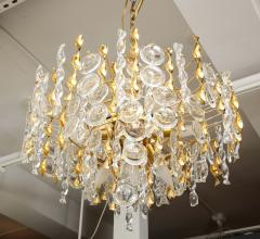 Gaetano Sciolari Sciolari Crystal Disc Pendant Chandelier with Glass and Brass Gold Twists - 3411838