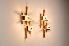 Gaetano Sciolari Set of Two Wall Appliques by Gaetano Sciolari in Brass and Glass Italy 1970s - 4308210