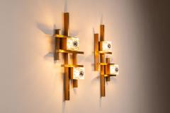 Gaetano Sciolari Set of Two Wall Appliques by Gaetano Sciolari in Brass and Glass Italy 1970s - 4308226