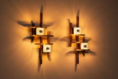 Gaetano Sciolari Set of Two Wall Appliques by Gaetano Sciolari in Brass and Glass Italy 1970s - 4308229