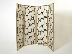 Galerie Maison et Jardin Four Panel brass and silk fabric screen 1970 - 2932164