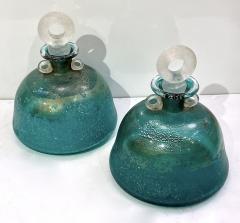 Gambaro Poggi 1970s Italian Signed Gambaro Poggi Scavo Green Bottles with Handles and Stoppers - 3225864