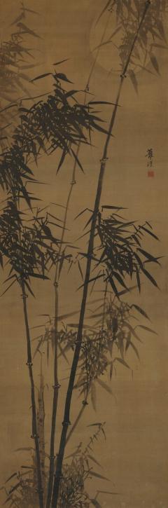 Gamo Rakan Bamboo in Moonlight Japanese scroll painting by Gamo Rakan 1784 1866  - 3793042