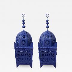 Garden Floor Lantern or Candleholder in Blue a Pair - 1611757