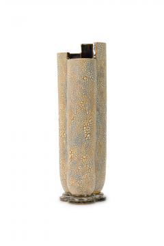 Gary DiPasquale Contemporary Tall Lobed and Black Metallic Footed Vase with Whit - 4656318