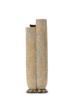 Gary DiPasquale Contemporary Tall Lobed and Black Metallic Footed Vase with Whit - 4656319