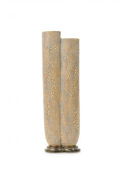 Gary DiPasquale Contemporary Tall Lobed and Black Metallic Footed Vase with Whit - 4656320