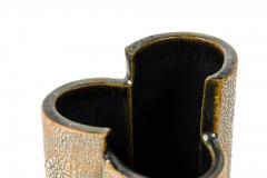 Gary DiPasquale Contemporary Tall Lobed and Black Metallic Footed Vase with Whit - 4656322