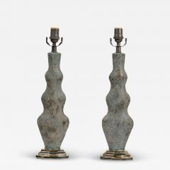 Gary DiPasquale Pair of Gary DiPasquale Contemporary Hand Built Blue Black Bark Lamps - 4298154
