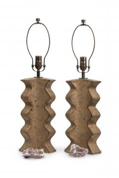 Gary DiPasquale Pair of Gary DiPasquale Hand Built Wavy Lobed 6 sided Bronze Glazed Lamps - 4274552