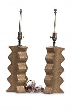 Gary DiPasquale Pair of Gary DiPasquale Hand Built Wavy Lobed 6 sided Bronze Glazed Lamps - 4274553