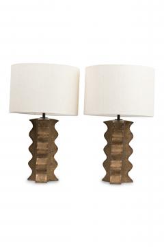 Gary DiPasquale Pair of Gary DiPasquale Hand Built Wavy Lobed 6 sided Bronze Glazed Lamps - 4274554