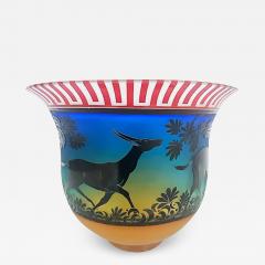 Gary Genetti Gary Genetti Blown Cameo Glass Antelope Vase Etched Overlay 2008 - 3592181