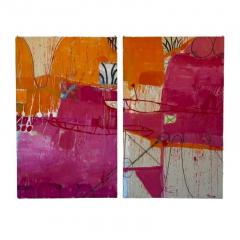 Gary Komarin Contemporary Abstract Painting Massive Diptych Pink Orange - 3805802