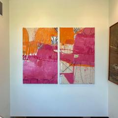 Gary Komarin Contemporary Abstract Painting Massive Diptych Pink Orange - 3805804