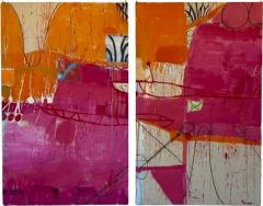 Gary Komarin Contemporary Abstract Painting Massive Diptych Pink Orange - 3806166