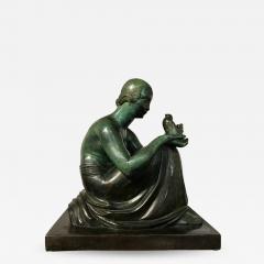 Gaston B guin Fine art deco sculpture of a woman holding a bird by Gaston B guin - 1184876