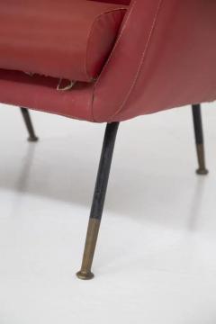 Gastone Rinaldi Gastone Rinaldi Vintage Red Leather Armchairs with Brass Feet - 3652557