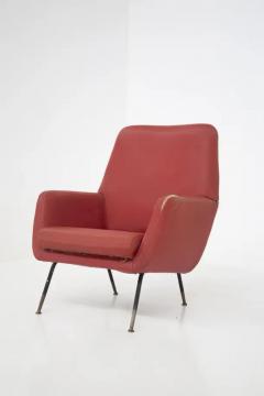 Gastone Rinaldi Gastone Rinaldi Vintage Red Leather Armchairs with Brass Feet - 3652613