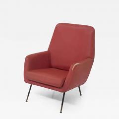 Gastone Rinaldi Gastone Rinaldi Vintage Red Leather Armchairs with Brass Feet - 3655107