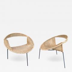 Gastone Rinaldi Pair of Rattan Wicker Saturn Armchairs by Gastone Rinaldi Italy 1950s - 1719548