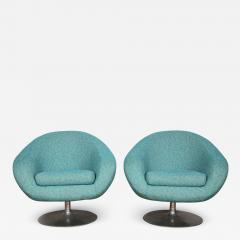 Gastone Rinaldi Pair of Swivel Lounge Chairs by Gastone Rinaldi in Turquoise Tweed 1970 Italy - 1605323