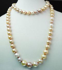 Gemjunky Double Strand Necklace of Peachy Pearls with Orange Sapphires - 1824732