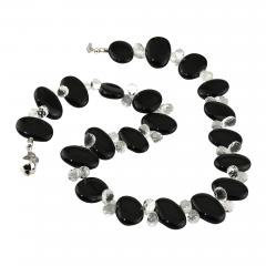 Gemjunky Stunningly Elegant 23 Inch Black Onyx And Quartz Crystal Necklace