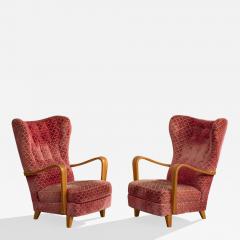 Gemla Lounge Chairs with Wood and Velvet Sweden 1940s - 4771421