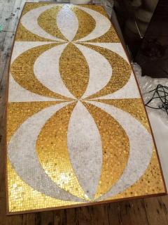 Genaro Alvarez Mosaic Dining Table Writing Desk Gold and Marble Tile Bronze Bases circa 1958 - 1236683