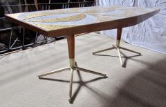 Genaro Alvarez Mosaic Dining Table Writing Desk Gold and Marble Tile Bronze Bases circa 1958 - 1236685