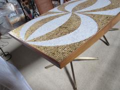 Genaro Alvarez Mosaic Dining Table Writing Desk Gold and Marble Tile Bronze Bases circa 1958 - 1236690