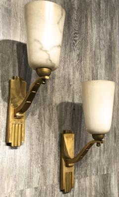 Genet Michon exceptional quality gold bronze and alabaster 4 sconces - 2141315