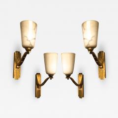 Genet Michon exceptional quality gold bronze and alabaster 4 sconces - 2144737