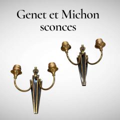 Genet et Michon 1940s Pair of bronze sconces by Genet Michon - 4581659
