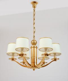 Genet et Michon Elegant Six Branch Bronze Chandelier France 1950s - 3989985