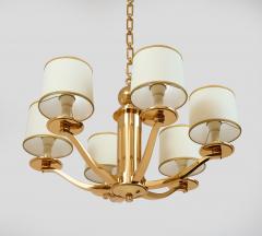 Genet et Michon Elegant Six Branch Bronze Chandelier France 1950s - 3989986