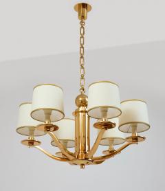 Genet et Michon Elegant Six Branch Bronze Chandelier France 1950s - 3989987