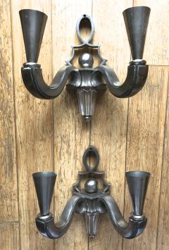 Genet et Michon Genet Michon rare refined pair of solid silvered bronze sconces - 819198