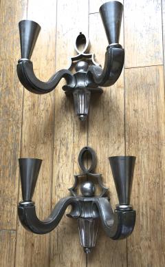 Genet et Michon Genet Michon rare refined pair of solid silvered bronze sconces - 819209